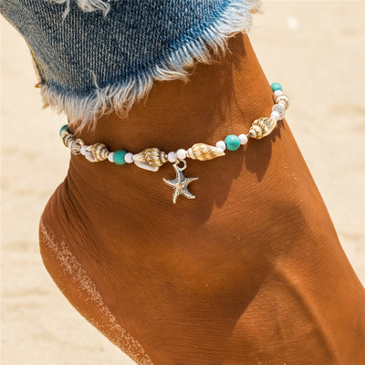 IFKM Vintage Anklet Starfish kulonu potītes 2023 sievietēm Bohēmijas akmens krelles, gliemežnīcas potītes rokassprādzes pludmales pēdu rotaslietas