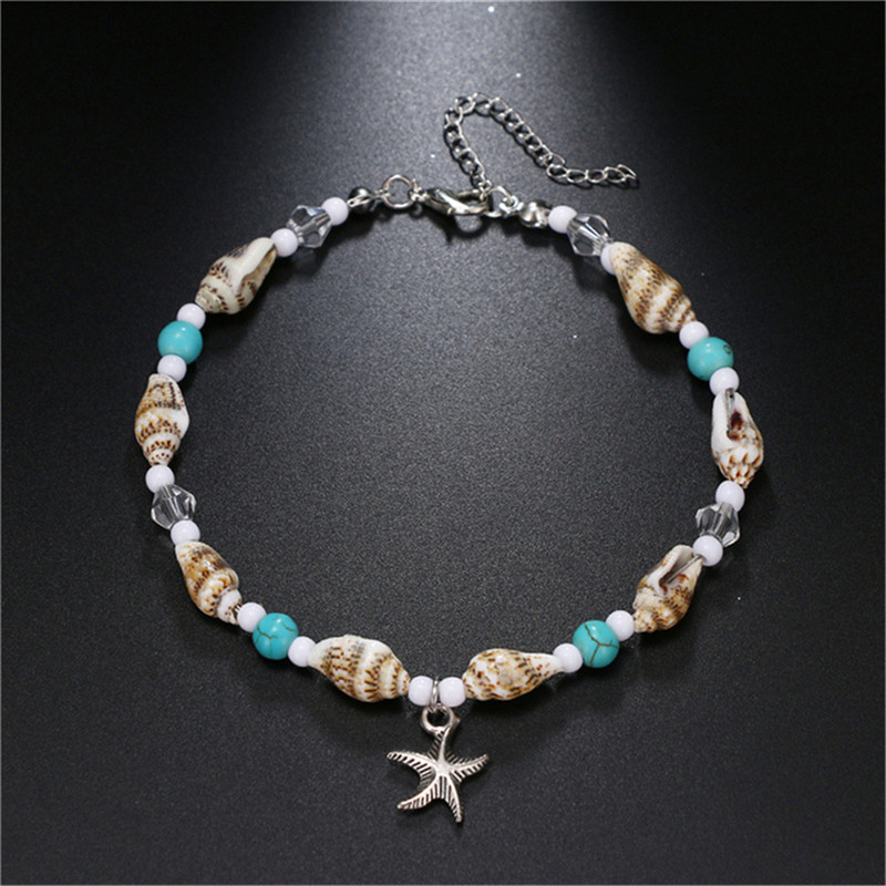 IFKM Vintage Anklet Starfish κρεμαστό μανδύα 2023 για γυναίκες Bohemian Stone Beads Bohemian Ankle Bracelet Beach Foot Jewelry