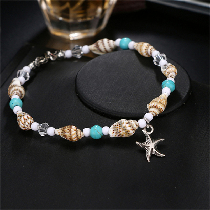 IFKM Vintage Anklet Starfish κρεμαστό μανδύα 2023 για γυναίκες Bohemian Stone Beads Bohemian Ankle Bracelet Beach Foot Jewelry