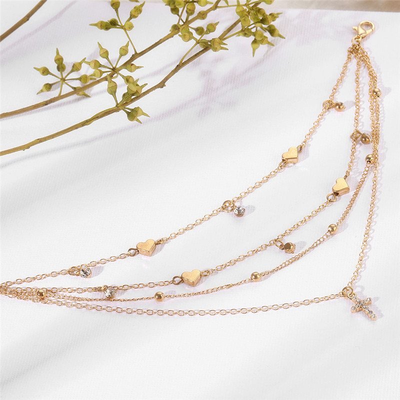 Boemske višeslojne narukvice sa srcem od kamenčića za žene, privjesak s križem, narukvica za gležanj na nozi Seksi nakit za bosonoge Novo