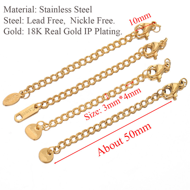 10 τμχ Επέκταση από ανοξείδωτο χάλυβα Εκτεταμένες αλυσίδες ουράς Αστακός κουμπώματα Συνδέσεις DIY Κοσμήματα Making Findings Βραχιόλια Κολιέ