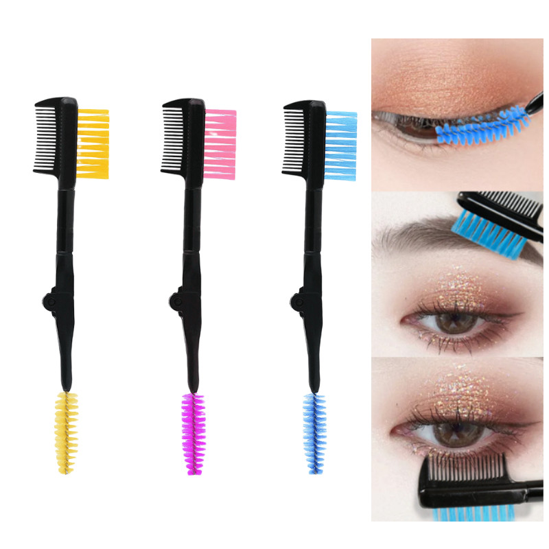 2 în 1 Perie pentru sprâncene pliabilă cu două capete Pieptene pentru perie pentru gene cu dinți rotunji siguri pentru pieptene pentru machiaj pentru ochi Instrument cosmetic