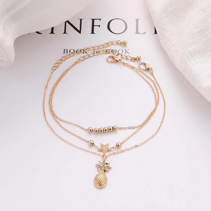 Καλοκαιρινή μόδα Κρυστάλλινα ποδαράκια ανανά Γυναικεία ξυπόλυτα βελονάκια σανδάλια ποδιών Κοσμήματα με χάντρες βραχιόλια αστραγάλων για γυναίκες Αλυσίδα ποδιών