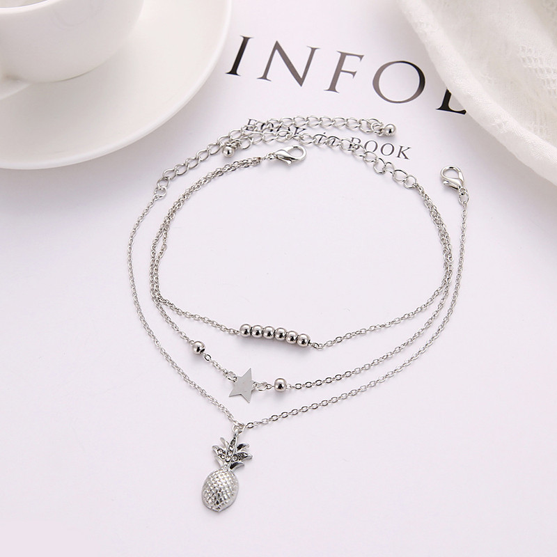 Καλοκαιρινή μόδα Κρυστάλλινα ποδαράκια ανανά Γυναικεία ξυπόλυτα βελονάκια σανδάλια ποδιών Κοσμήματα με χάντρες βραχιόλια αστραγάλων για γυναίκες Αλυσίδα ποδιών