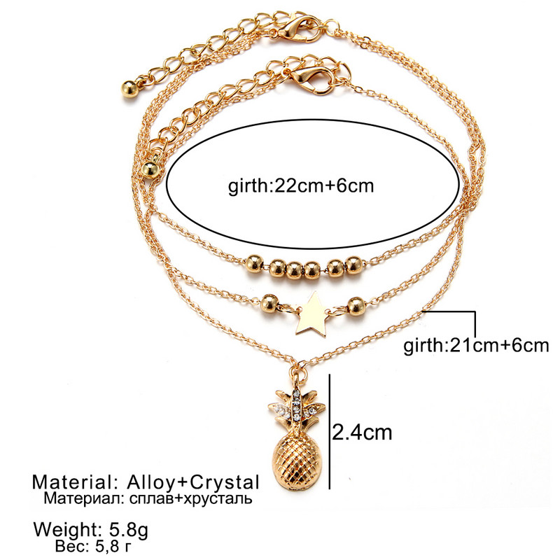 Καλοκαιρινή μόδα Κρυστάλλινα ποδαράκια ανανά Γυναικεία ξυπόλυτα βελονάκια σανδάλια ποδιών Κοσμήματα με χάντρες βραχιόλια αστραγάλων για γυναίκες Αλυσίδα ποδιών