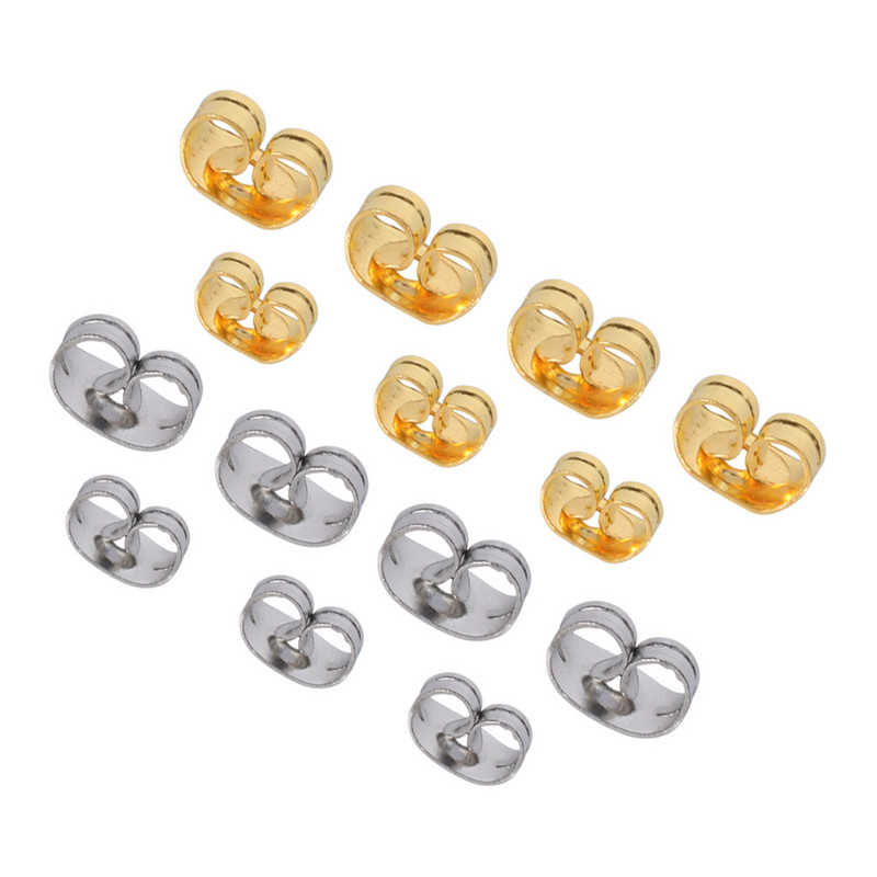 100 buc/lot Voluri de fluture de culoare aurie din oțel inoxidabil, stâlp de ureche pentru fabricarea de bijuterii, șapci blocate, știfturi, cercei, dopul din spate