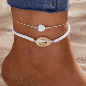 IFKM New Summer Stone Chain Anklet Set για Γυναικεία Boho Shell Charm βραχιόλι στον αστράγαλο στο πόδι Χειροποίητα κοσμήματα μόδας