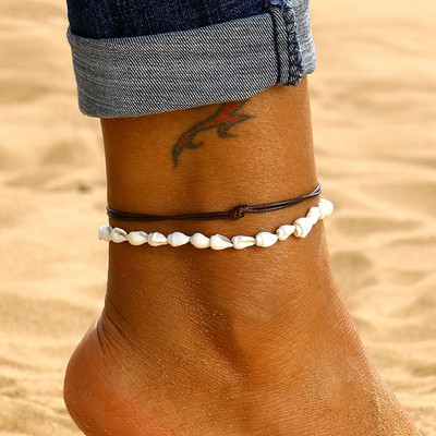 IFKM New Summer Stone Chain Anklet Set για Γυναικεία Boho Shell Charm βραχιόλι στον αστράγαλο στο πόδι Χειροποίητα κοσμήματα μόδας