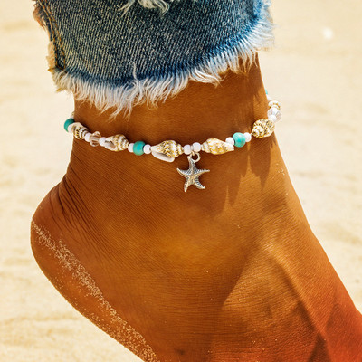 IFKM New Summer Stone Chain Anklet Set για Γυναικεία Boho Shell Charm βραχιόλι στον αστράγαλο στο πόδι Χειροποίητα κοσμήματα μόδας