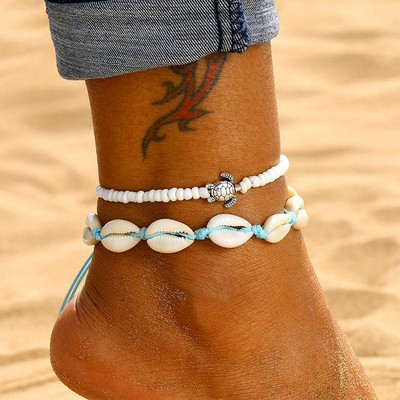 IFKM New Summer Stone Chain Anklet Set για Γυναικεία Boho Shell Charm βραχιόλι στον αστράγαλο στο πόδι Χειροποίητα κοσμήματα μόδας