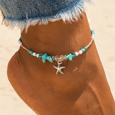IFKM New Summer Stone Chain Anklet Set για Γυναικεία Boho Shell Charm βραχιόλι στον αστράγαλο στο πόδι Χειροποίητα κοσμήματα μόδας