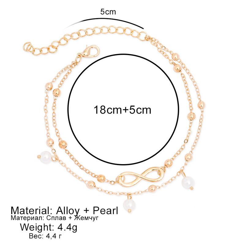 Moda de culoare auriu glezna femei simulate perla infinit farmec margele glezna bratara boema cheville Boho bijuterii picioare