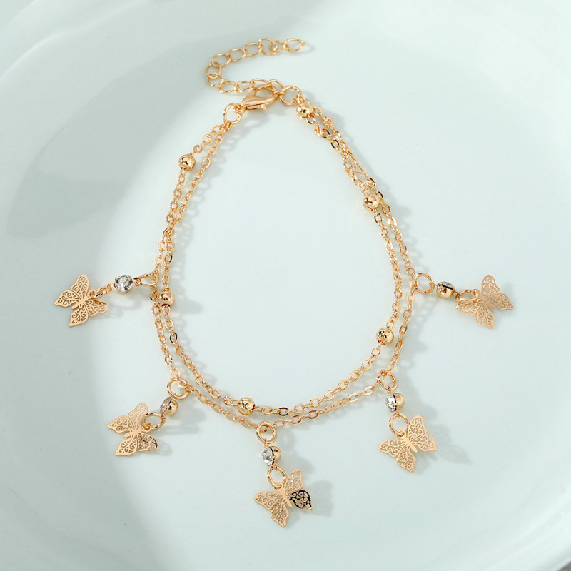 IFKM Νέα Μποέμικο Χρυσό Χρώμα Πεταλούδα Μποέμια Γυναικείες Μόδα Χάντρες Βραχιόλι Παραλία Καλοκαίρι Κοσμήματα με αλυσίδα ποδιών