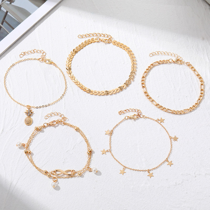 IFKM Bohemia kullavärvi keti pahkluu käevõru jalal Jalal Ehted Boho Ananassi tähe võlu pahkluu komplekt naistele aksessuaarid