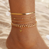 IFKM Set de glezne vintage de culoare aurie pentru femei Brățară de gleznă reglabilă în mai multe straturi pe picior, bijuterii de plajă, cadou de modă 2023