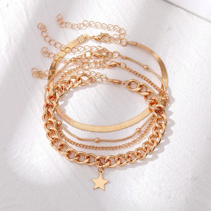 IFKM Set de glezne vintage de culoare aurie pentru femei Brățară de gleznă reglabilă în mai multe straturi pe picior, bijuterii de plajă, cadou de modă 2023