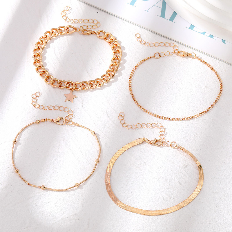 IFKM Set de glezne vintage de culoare aurie pentru femei Brățară de gleznă reglabilă în mai multe straturi pe picior, bijuterii de plajă, cadou de modă 2023