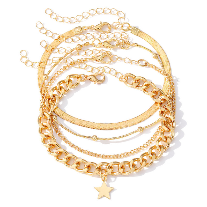 IFKM Set de glezne vintage de culoare aurie pentru femei Brățară de gleznă reglabilă în mai multe straturi pe picior, bijuterii de plajă, cadou de modă 2023