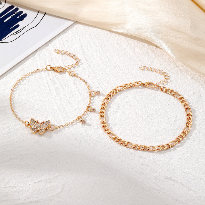 IFKM Vintage Boho Strass Fluture Pandantiv gleznă pentru femei Boeme Vară Plajă gleznă pe picior Brățări de gleznă Bijuterii