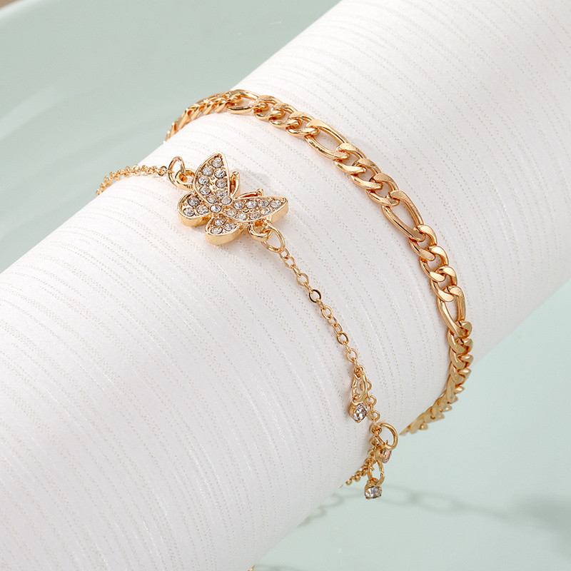 IFKM Vintage Boho Strass Fluture Pandantiv gleznă pentru femei Boeme Vară Plajă gleznă pe picior Brățări de gleznă Bijuterii