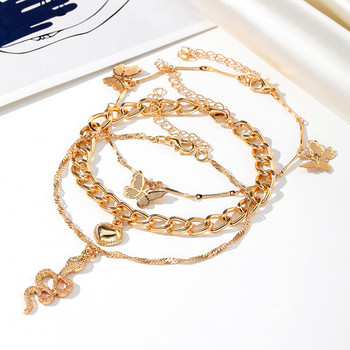 IFKM Bohemia Gold Color Love Snake Ankle Bracelet Set For Women Butterfly Charm Anklet Chain On Leg Boho Jewelry Gift 2023