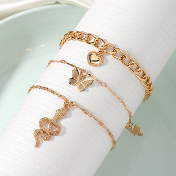 IFKM Bohemia Gold Color Love Snake Ankle Bracelet Set For Women Butterfly Charm Anklet Chain On Leg Boho Jewelry Gift 2023