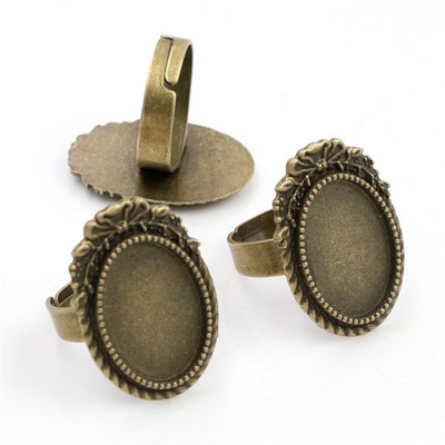 Sobivad 13x18mm 5tk pronksist ja antiiksest hõbetatud värvidega ovaalsed reguleeritavad rõngasätted tühi/alus, sobivad 13x18mm klaasist kabošonid