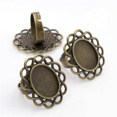 Sobivad 13x18mm 5tk pronksist ja antiiksest hõbetatud värvidega ovaalsed reguleeritavad rõngasätted tühi/alus, sobivad 13x18mm klaasist kabošonid
