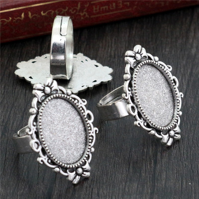 Sobivad 13x18mm 5tk pronksist ja antiiksest hõbetatud värvidega ovaalsed reguleeritavad rõngasätted tühi/alus, sobivad 13x18mm klaasist kabošonid