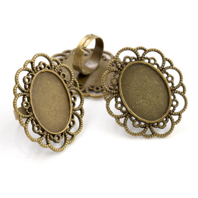 Sobivad 13x18mm 5tk pronksist ja antiiksest hõbetatud värvidega ovaalsed reguleeritavad rõngasätted tühi/alus, sobivad 13x18mm klaasist kabošonid