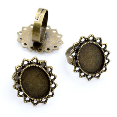 Sobivad 13x18mm 5tk pronksist ja antiiksest hõbetatud värvidega ovaalsed reguleeritavad rõngasätted tühi/alus, sobivad 13x18mm klaasist kabošonid