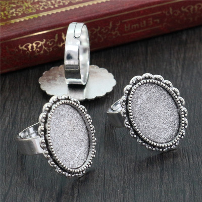 Sobivad 13x18mm 5tk pronksist ja antiiksest hõbetatud värvidega ovaalsed reguleeritavad rõngasätted tühi/alus, sobivad 13x18mm klaasist kabošonid