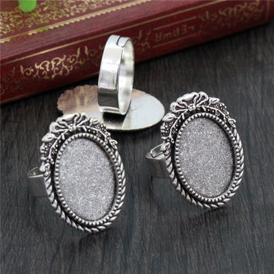 Sobivad 13x18mm 5tk pronksist ja antiiksest hõbetatud värvidega ovaalsed reguleeritavad rõngasätted tühi/alus, sobivad 13x18mm klaasist kabošonid