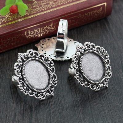 Sobivad 13x18mm 5tk pronksist ja antiiksest hõbetatud värvidega ovaalsed reguleeritavad rõngasätted tühi/alus, sobivad 13x18mm klaasist kabošonid