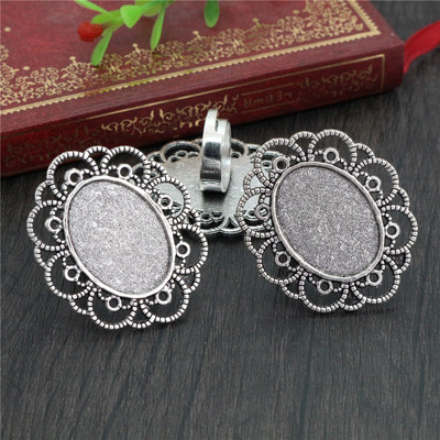 Sobivad 13x18mm 5tk pronksist ja antiiksest hõbetatud värvidega ovaalsed reguleeritavad rõngasätted tühi/alus, sobivad 13x18mm klaasist kabošonid