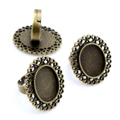 Sobivad 13x18mm 5tk pronksist ja antiiksest hõbetatud värvidega ovaalsed reguleeritavad rõngasätted tühi/alus, sobivad 13x18mm klaasist kabošonid