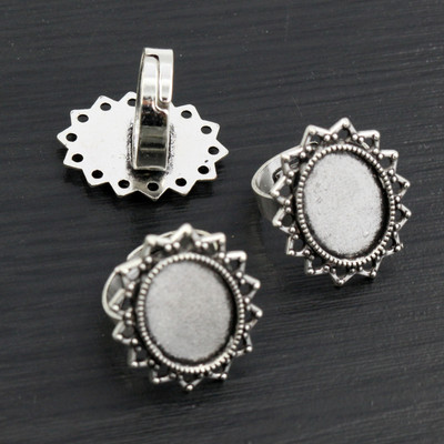 Sobivad 13x18mm 5tk pronksist ja antiiksest hõbetatud värvidega ovaalsed reguleeritavad rõngasätted tühi/alus, sobivad 13x18mm klaasist kabošonid