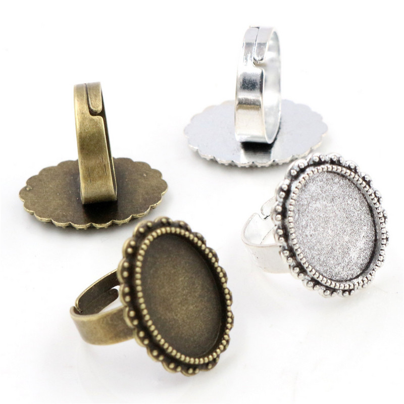 Sobivad 13x18mm 5tk pronksist ja antiiksest hõbetatud värvidega ovaalsed reguleeritavad rõngasätted tühi/alus, sobivad 13x18mm klaasist kabošonid