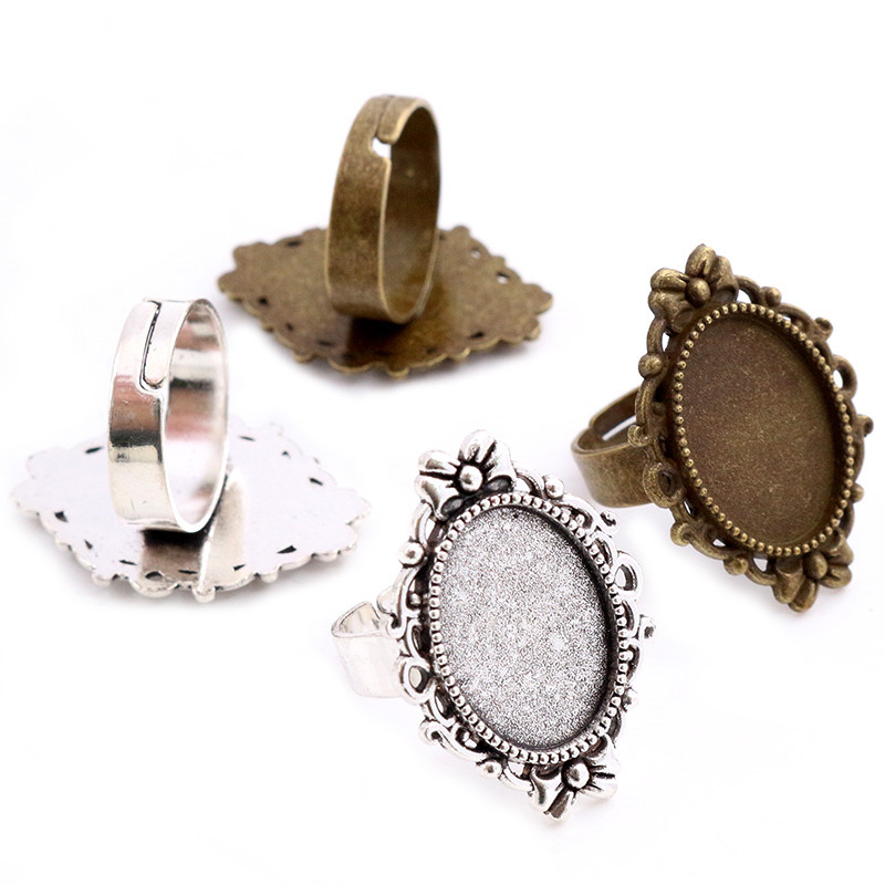 Sobivad 13x18mm 5tk pronksist ja antiiksest hõbetatud värvidega ovaalsed reguleeritavad rõngasätted tühi/alus, sobivad 13x18mm klaasist kabošonid