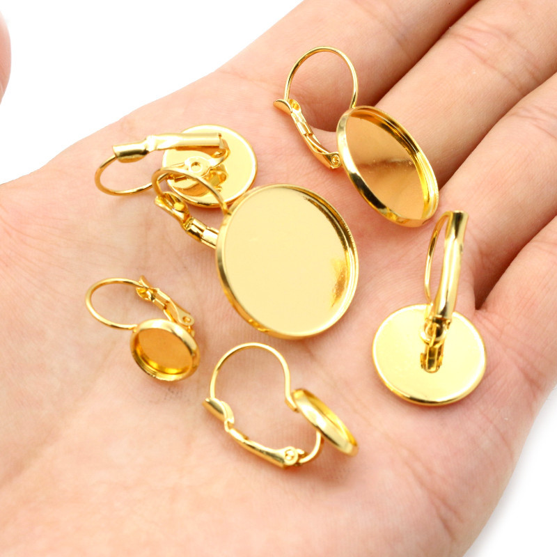 316 από ανοξείδωτο ατσάλι επιχρυσωμένο 6-25mm Σκουλαρίκι γαλλικού μοχλού Cabochon Ρύθμιση Κενή βάση Δίσκος Cameo DIY Ear Jewelry Findings