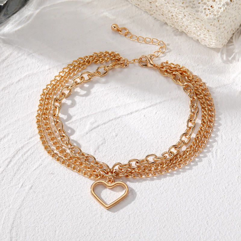 Boemia Heart Femeie glezne Desculț Sandale croșetate Bijuterii picior Picior noi glezne pe picior auriu Brățări de gleznă pentru femei