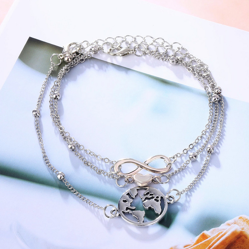 Pahkluu keti kaart Infinite Heart ripats jalavõrud naistele Summer Beach Barefoot sandaalid Käevõru pahkluu jalas Naiste jalavõrud