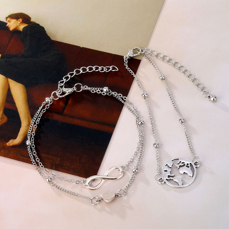 Pahkluu keti kaart Infinite Heart ripats jalavõrud naistele Summer Beach Barefoot sandaalid Käevõru pahkluu jalas Naiste jalavõrud