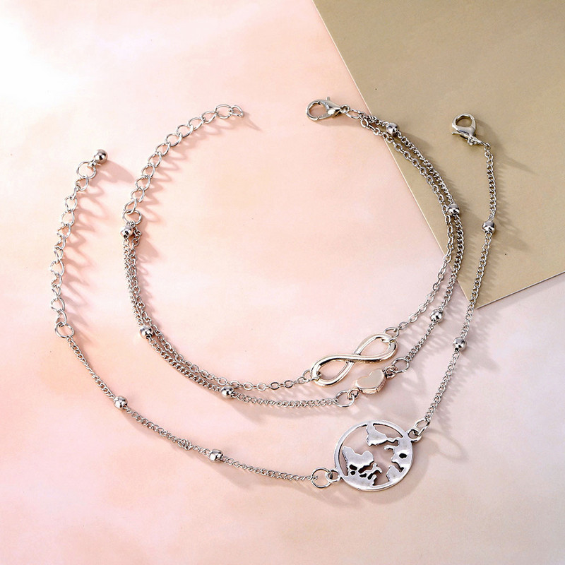 Pahkluu keti kaart Infinite Heart ripats jalavõrud naistele Summer Beach Barefoot sandaalid Käevõru pahkluu jalas Naiste jalavõrud