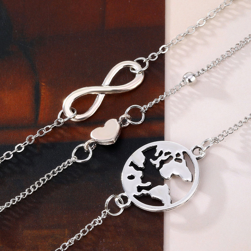 Pahkluu keti kaart Infinite Heart ripats jalavõrud naistele Summer Beach Barefoot sandaalid Käevõru pahkluu jalas Naiste jalavõrud