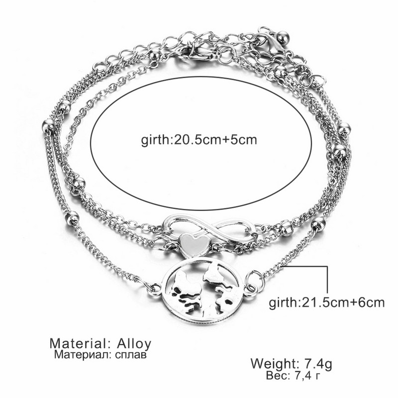 Pahkluu keti kaart Infinite Heart ripats jalavõrud naistele Summer Beach Barefoot sandaalid Käevõru pahkluu jalas Naiste jalavõrud