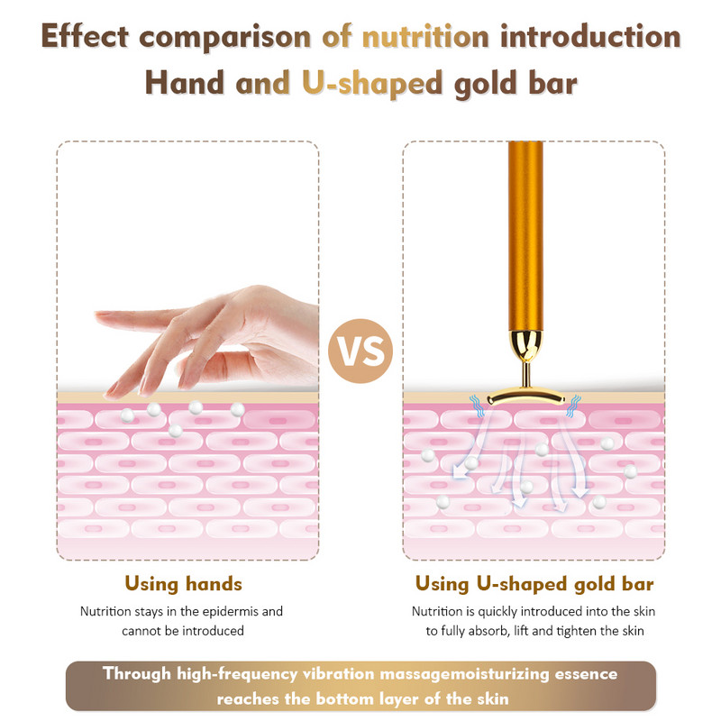 24k Kuldne Näorull Massager T-kujuline Vibreeriv Näo Lifting Energia Ilubaar Keha Naha Massaažiseade Näohooldusvahendid