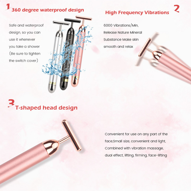 24k Kuldne Näorull Massager T-kujuline Vibreeriv Näo Lifting Energia Ilubaar Keha Naha Massaažiseade Näohooldusvahendid