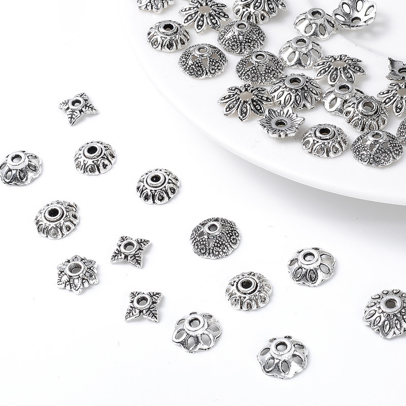 50 τμχ/Παρτίδα Σχήμα λουλουδιών Torus Beads Καπέλα Loose Spacer Beads for Jewelry Making DIY κολιέ Βραχιόλια Αξεσουάρ Προμήθειες