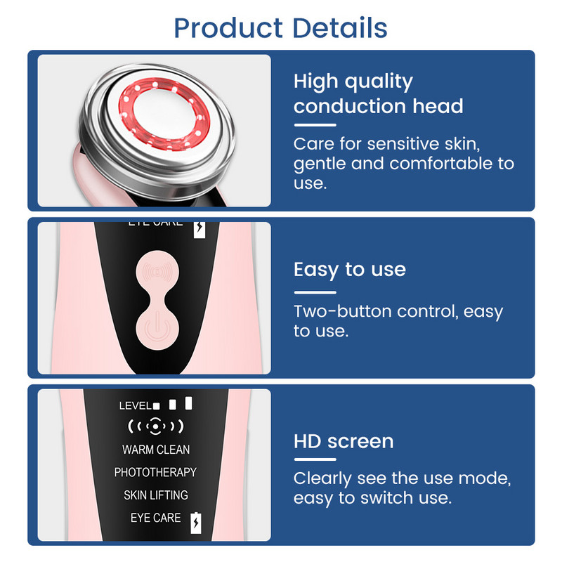 4-ühes Mesoteraapia näotõstmisseadmed Spa vibreeriv näomasseerija LED-naha noorendamine Clean EMS mikrovooluga naha pinguldamine